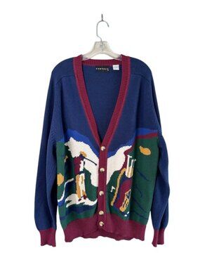 Context Vintage Cotton Golf Button Front Cardigan, Men's Large Tall